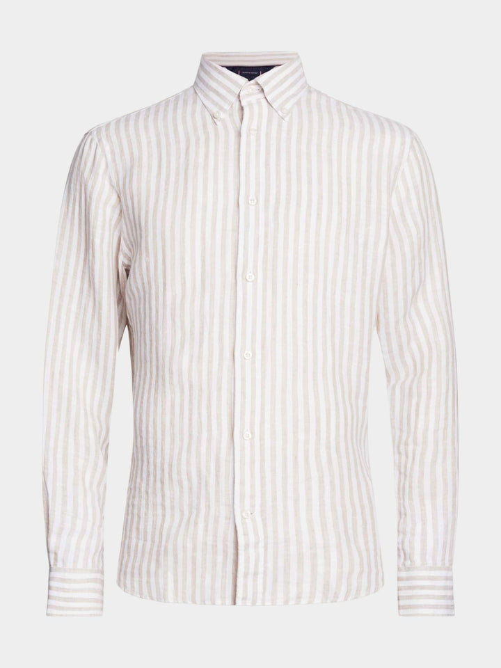 Tommy Hilfiger Casual hemd lange mouw beige DC vet linnen gestreept overhemd