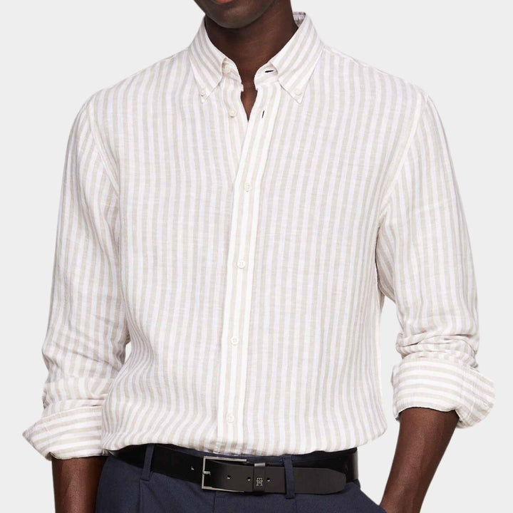 Tommy Hilfiger Casual hemd lange mouw beige DC vet linnen gestreept overhemd
