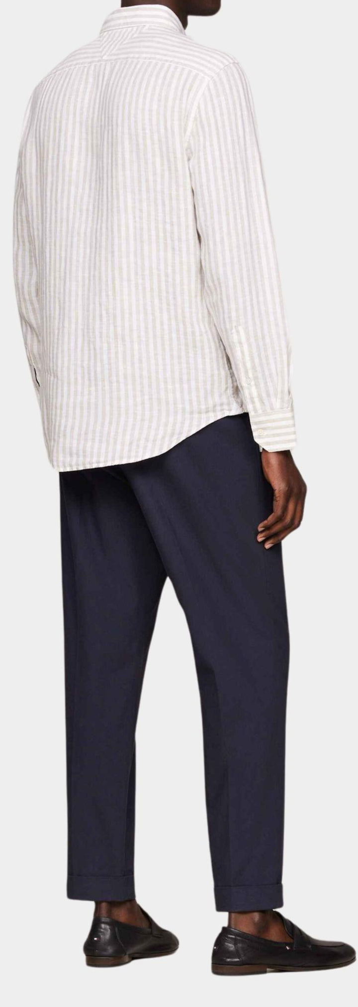 Tommy Hilfiger Casual hemd lange mouw beige DC vet linnen gestreept overhemd