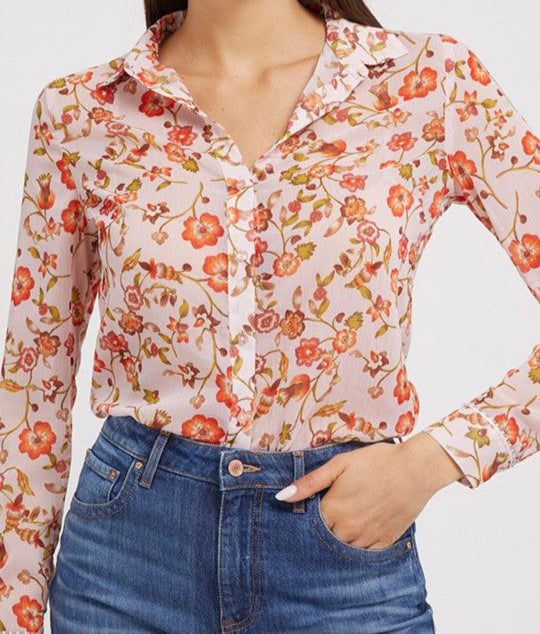 Dames casual overhemd met bloemenprint en Cubaanse kraag