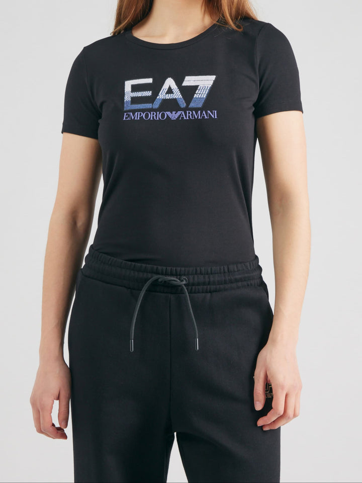 Emporio Armani EA7 Dames T-shirt met korte mouwen, zwart