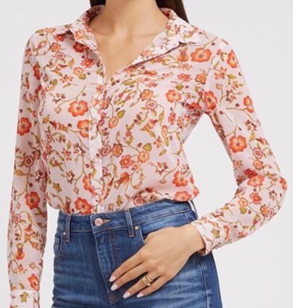 Dames casual overhemd met bloemenprint en Cubaanse kraag