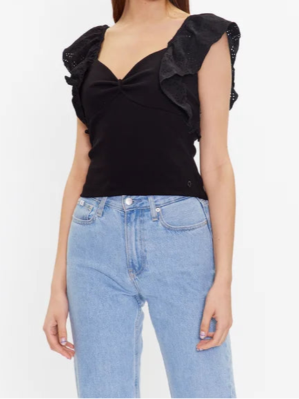 Guess Raina katoenen top met ruches en sweetheart-hals voor dames