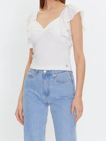 Guess Raina katoenen top met ruches en sweetheart-hals voor dames