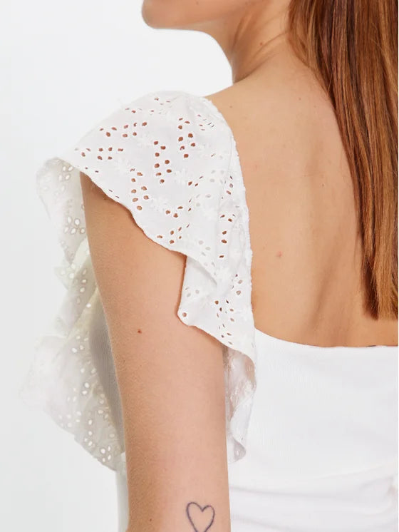 Guess Raina katoenen top met ruches en sweetheart-hals voor dames